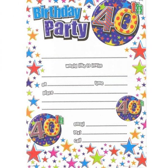 Male 40th Birthday Party Invitations 20pk - Click Image to Close