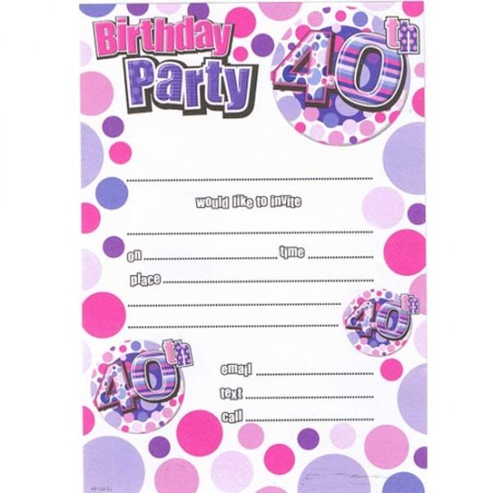 Female 40th Birthday Party Invitations 20pk - Click Image to Close