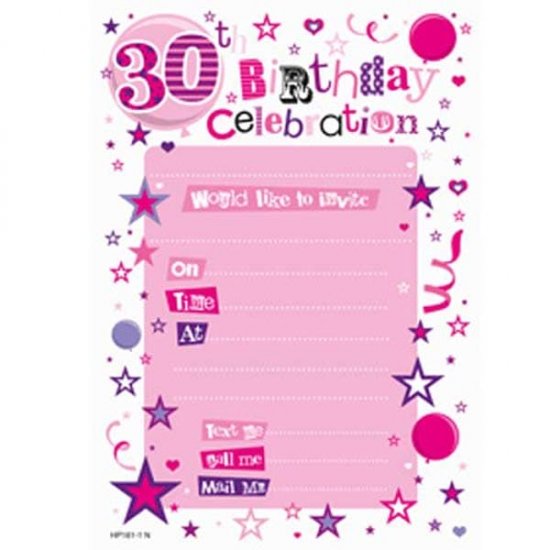 Pink 30th Birthday Celebration Party Invitations 20pk - Click Image to Close