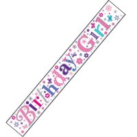 Pink Birthday Girl Holographic Banner