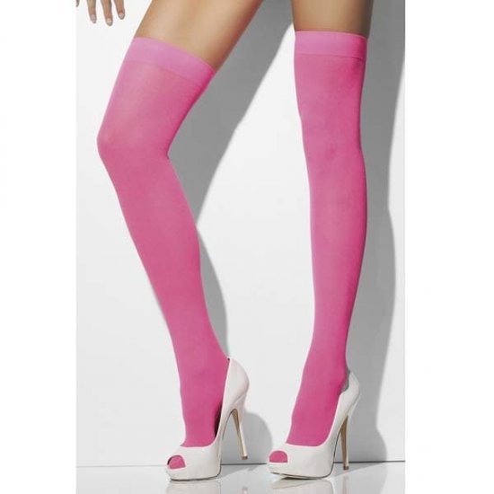 Neon Pink Opaque Stockings - Click Image to Close