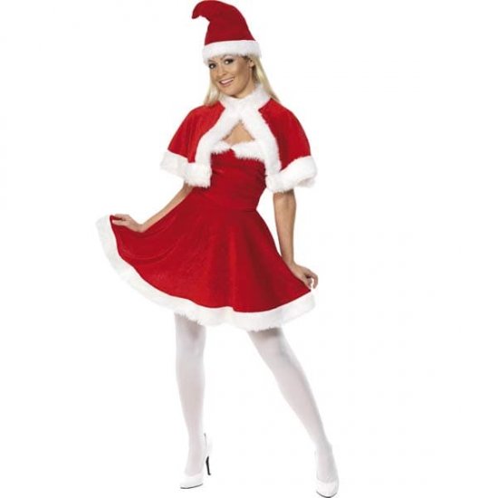 Miss Santa Fancy Dress Costumes Red With White Trim - Click Image to Close