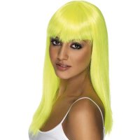 Neon Yellow Glamourama Wigs With Fringe