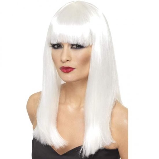 White Glamourama Wigs With Fringe - Click Image to Close
