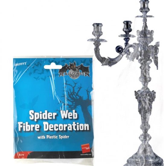 Spider Web Decoration White Fibre with Nest Of Plastic Spide - Click Image to Close