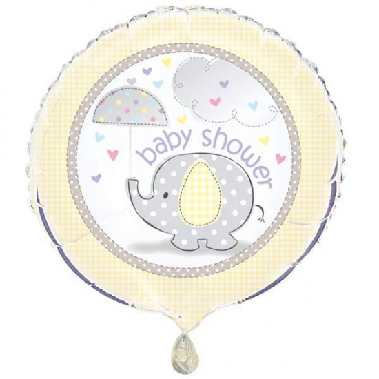 18" Yellow Baby Shower Umbrellaphants Foil Balloons - Click Image to Close