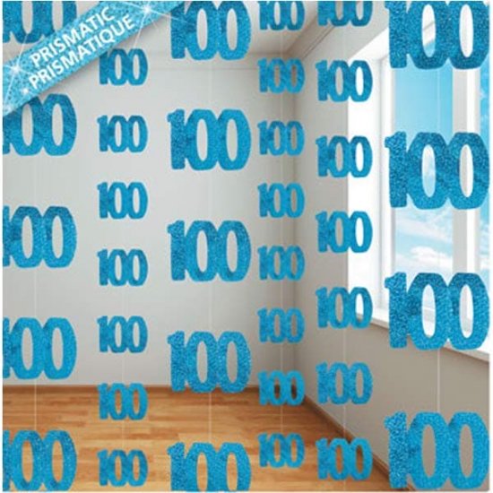 Age 100 Blue Glitz Hanging Decoration - Click Image to Close