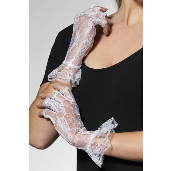 White Fingerless Lace Gloves - Click Image to Close