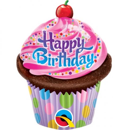 14" Birthday Frosted Cupcake Air Fill Balloons - Click Image to Close
