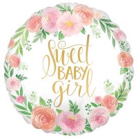 18" Floral Sweet Baby Girl Satin Luxe Foil Balloons