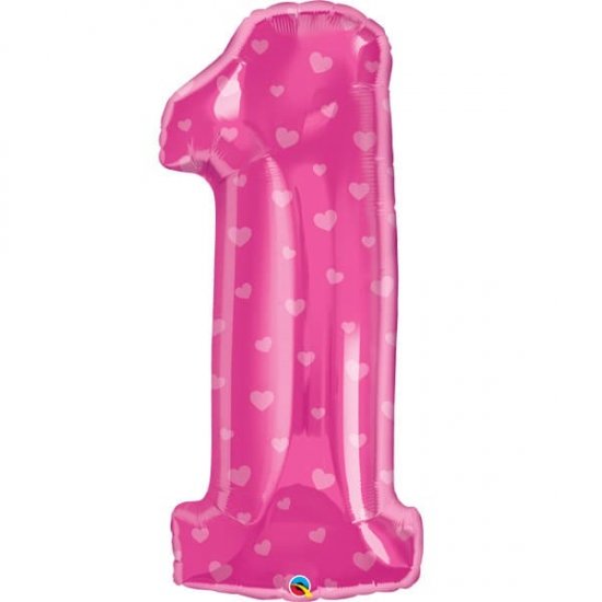 Qualatex Number 1 Pink Hearts Supershape Balloons - Click Image to Close