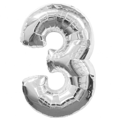 Anagram Number 3 Silver Supershape Balloons - Click Image to Close
