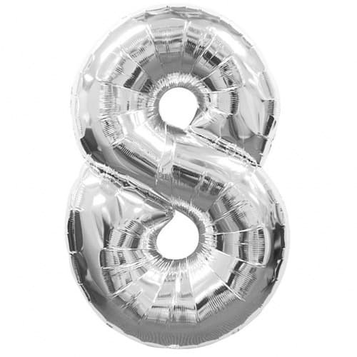 Anagram Number 8 Silver Supershape Balloons - Click Image to Close