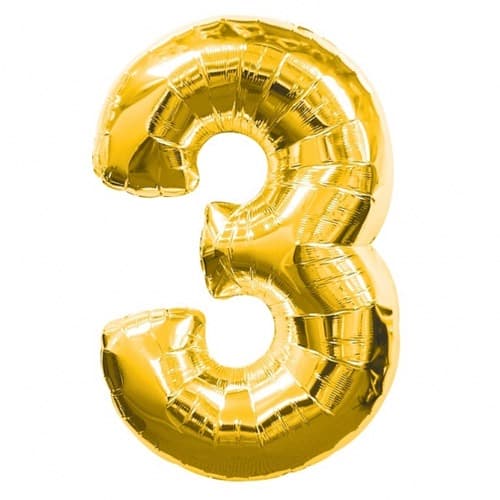 Anagram Number 3 Gold Supershape Balloons - Click Image to Close