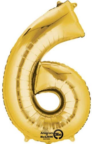 16" Number 6 Gold Air Filled Balloons