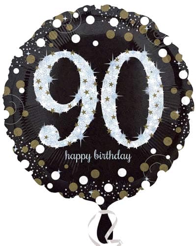 18" Black And Gold 90th Birthday Foil Balloons - Click Image to Close