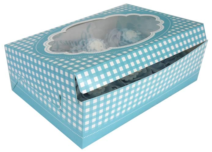 Blue Gingham Stitch Cupcake Boxes x2 - Click Image to Close