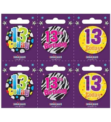 Age 13 Assorted Small Badges x6 - Click Image to Close