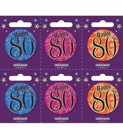 Age 80 Assorted Small Badges x6 - Click Image to Close