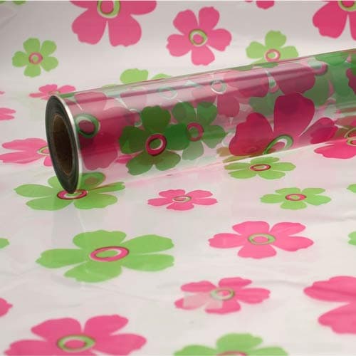 Lime & Pink Fleur Cellophane Florist Film - Click Image to Close
