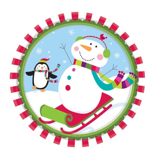 Joyful Snowman Paper Plates x8 - Click Image to Close
