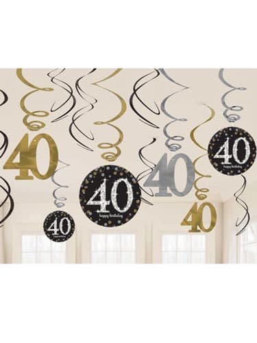40th Gold Celebration Swirl Decoration - Click Image to Close