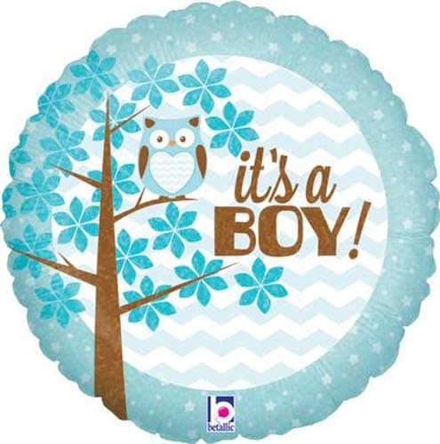 18" Its A Boy Baby Owl Holographic Foil Balloons - Click Image to Close