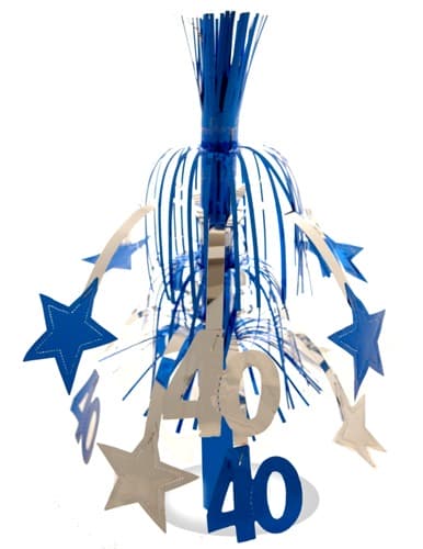 Age 40 Silver And Blue Star Fountain Decoration - Click Image to Close