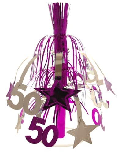 Age 50 Silver And Pink Star Fountain Decoration - Click Image to Close