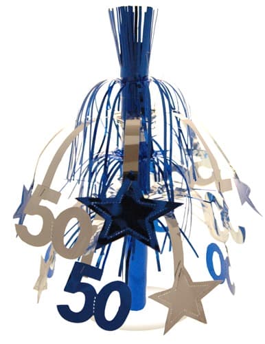 Age 50 Silver And Blue Star Fountain Decoration - Click Image to Close