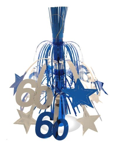 Age 60 Silver And Blue Star Fountain Decoration - Click Image to Close