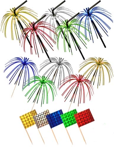 Multi Coloured Foil Picks Straws And Flags x36 - Click Image to Close