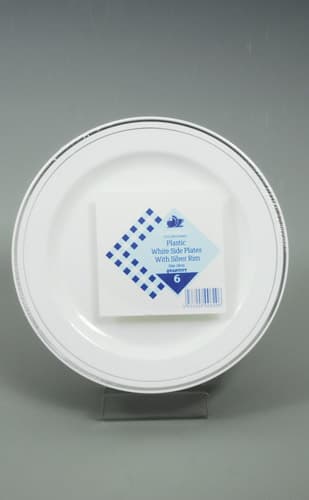 7" Side Plates With Silver Rim x6 - Click Image to Close