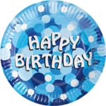 Happy Birthday Blue Sparkle Plates x8