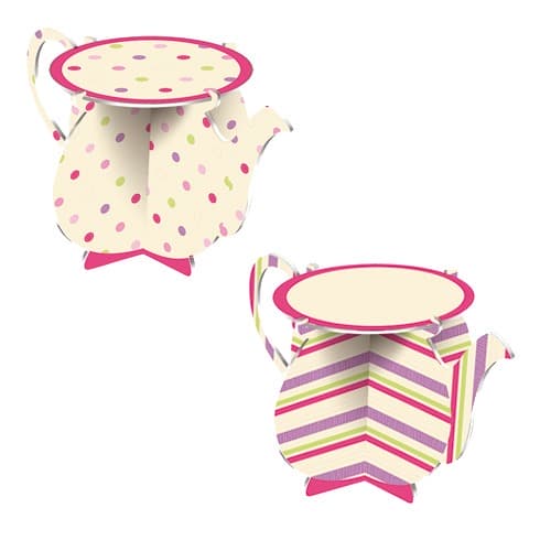 2pk Pastel Teapot Cupcake Stands - Click Image to Close
