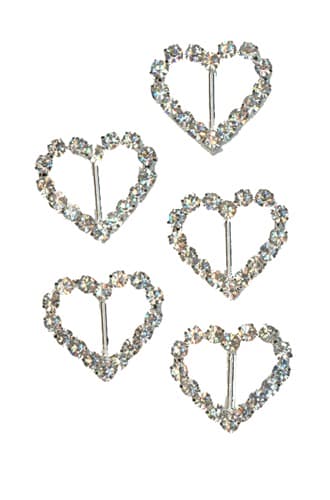 Silver Diamante Mini Heart Shape Buckle x5 - Click Image to Close