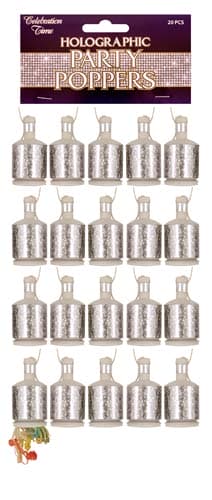 Silver Holographic Party Poppers 20pk - Click Image to Close