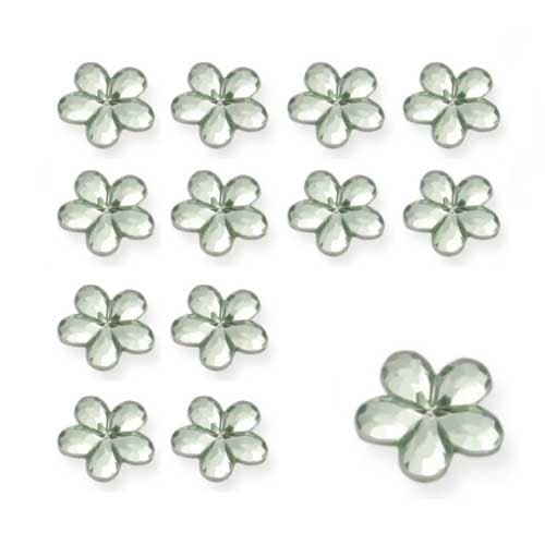 Apple Green Flower Shaped Diamantes - Click Image to Close
