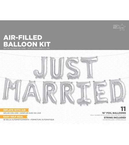 16" Just Married Silver Balloons Kit - Click Image to Close