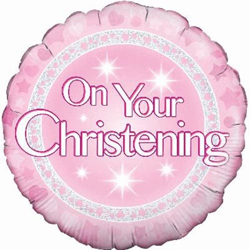 18" Christening Girl Holographic Foil Balloons - Click Image to Close
