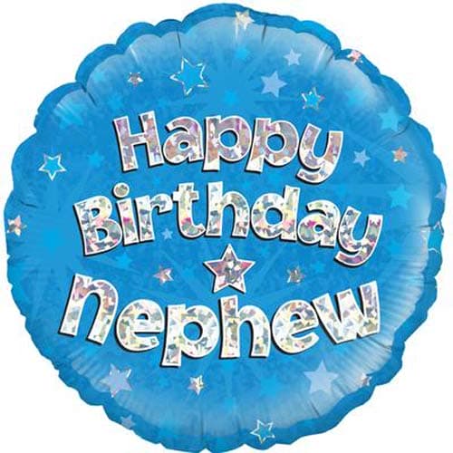 18" Happy Birthday Nephew Blue Holographic Foil Balloons - Click Image to Close