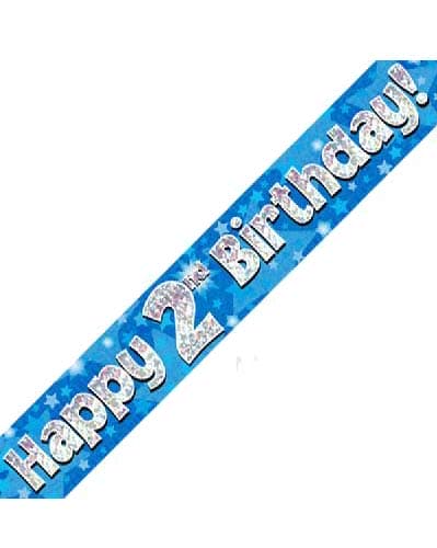 Happy 2nd Birthday Blue Holographic Banner - Click Image to Close
