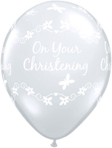 11" Diamond Clear Christening Butterflies Latex Balloons 50pk - Click Image to Close