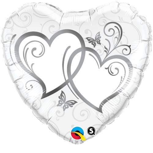 18" Entwined Hearts Silver Foil Balloons - Click Image to Close