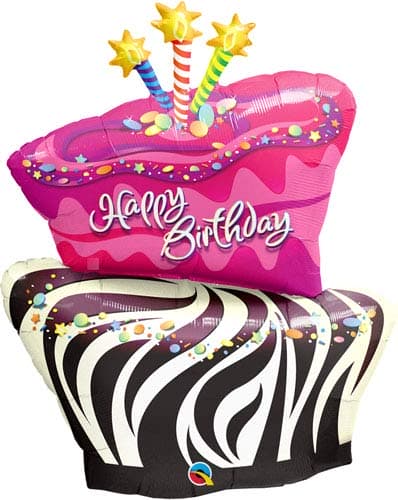 Birthday Funky Zebra Stripe Cake Shape Balloons - Click Image to Close