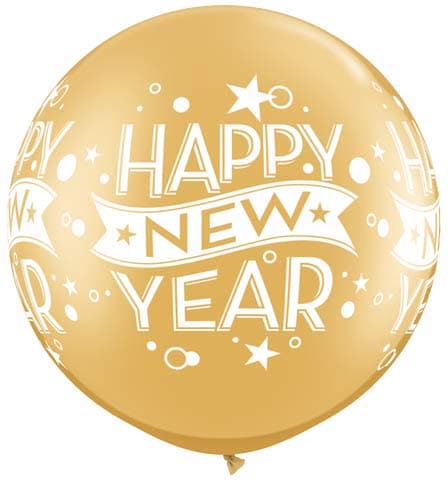 30" Gold New Year Confetti Dots Wrap Latex Balloons 2pk - Click Image to Close