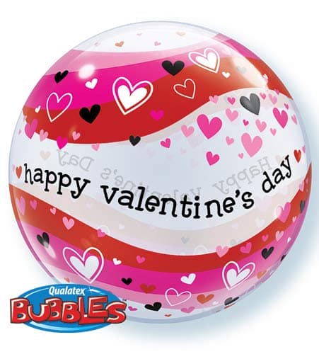 22" Valentines Heart Waves Single Bubble Balloons - Click Image to Close