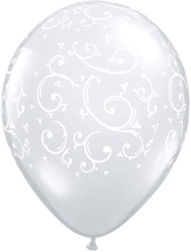 11" Filigree & Hearts Diamond Clear Latex Balloons 50pk - Click Image to Close