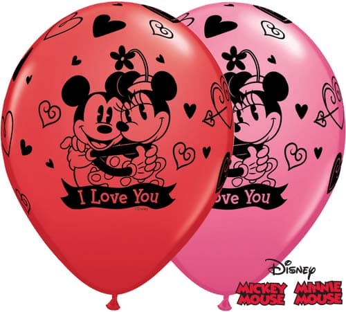 11" Mickey And Minnie I Love You Latex Balloons 25pk - Click Image to Close