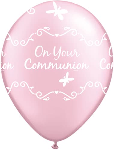 11" Pearl Pink Communion Butterflies Latex Balloons 25pk - Click Image to Close